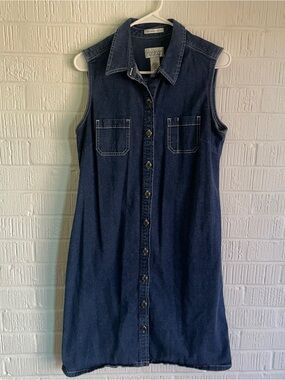 Liz Claiborne Sleeveless Dark Blue Denim Shirt Dress vintage